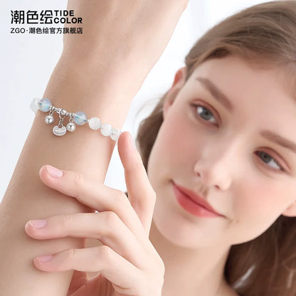 Lucky Lock Bell Opal Moonstone 925 Sterling Silver Bracelet