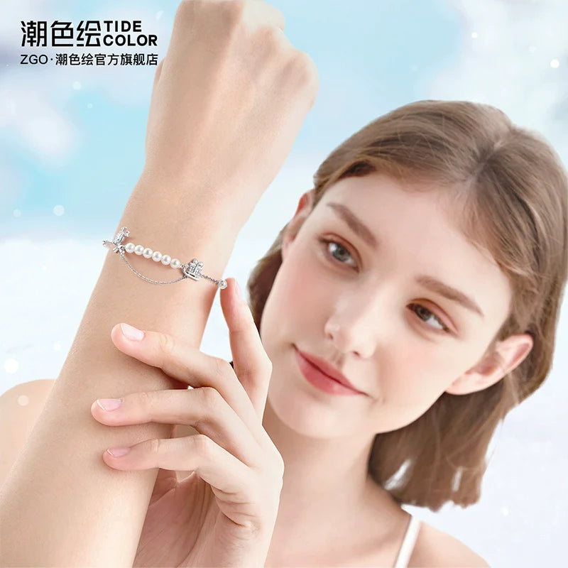 Christmas Reindeer Pearl 925 Sterling Silver Bracelet