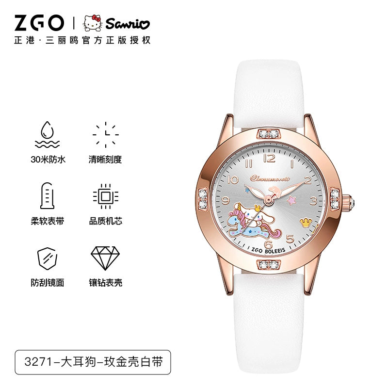 Hello Kitty/Cinnamoroll Crystal Quartz Watch Stainless Steel 30M Waterproof Glow in the Dark