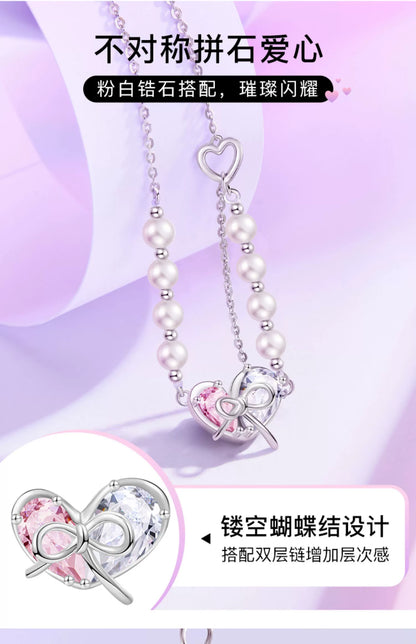 Butterfly Love Bow 925 Sterling Silver Pearl Necklace