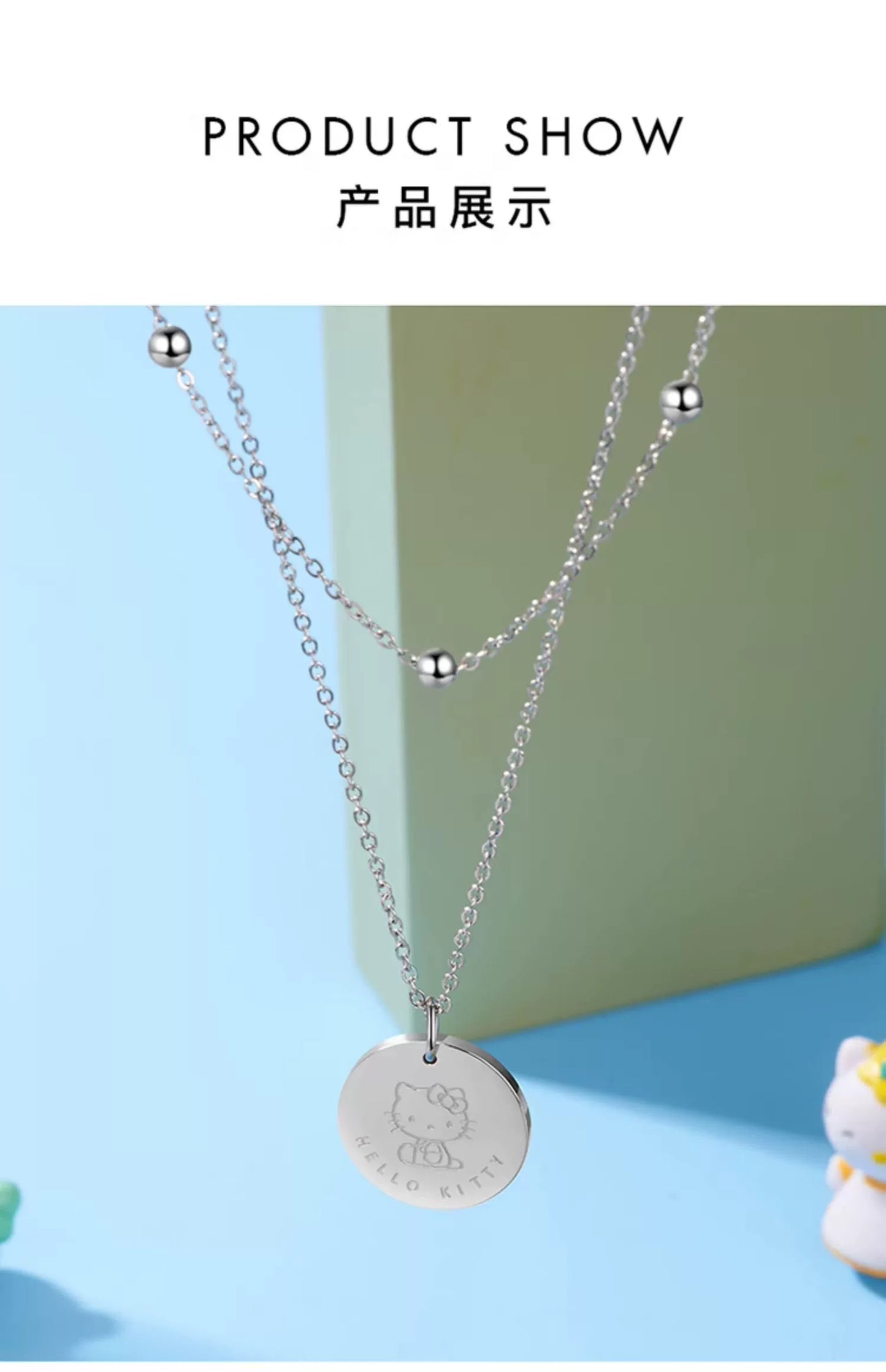 Hello Kitty Gold/Silver Coin Double Chain Titanium Steel Necklace