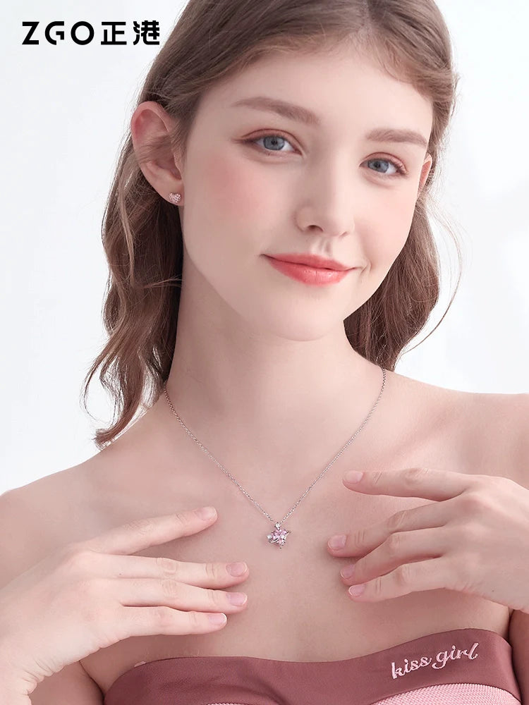 Sweet Pink Planet 925 Sterling Silver Necklace