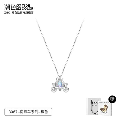 Pumpkin Carriage Zircon 925 Sterling Silver Necklace