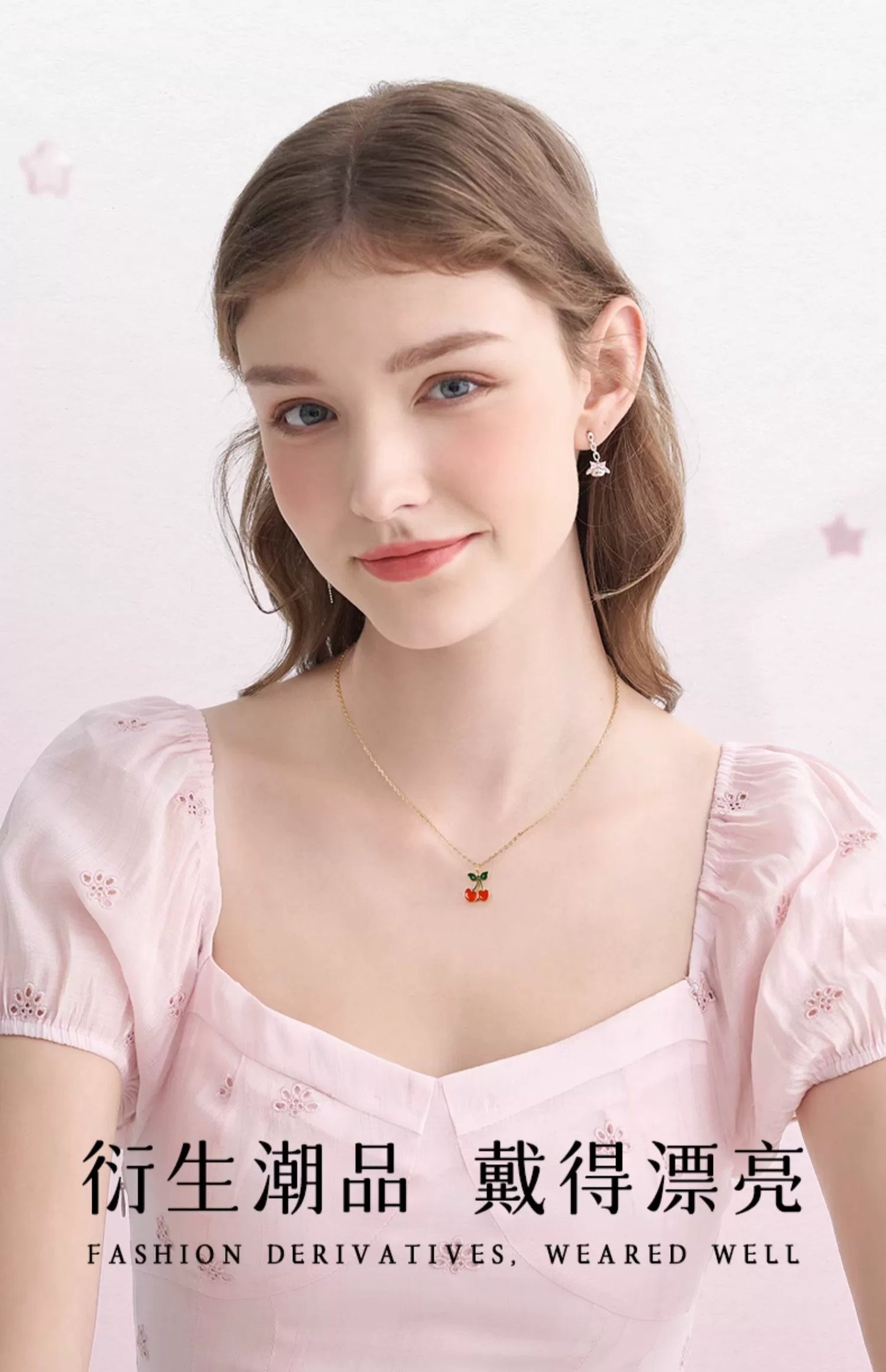 Red Cherry 18K Gold Plated 925 Sterling Silver Necklace