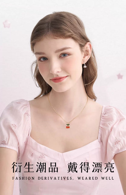 Red Cherry 18K Gold Plated 925 Sterling Silver Necklace