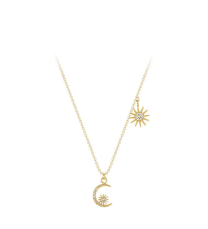 Moon & Stars Zircon 925 Sterling Silver Necklace