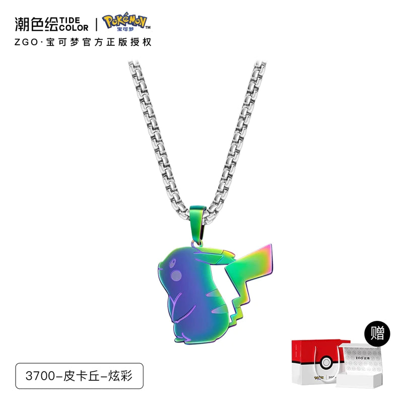 Pikachu Silver/Black/Multi-Color Titanium Steel Necklace