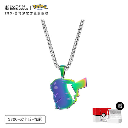 Pikachu Silver/Black/Multi-Color Titanium Steel Necklace