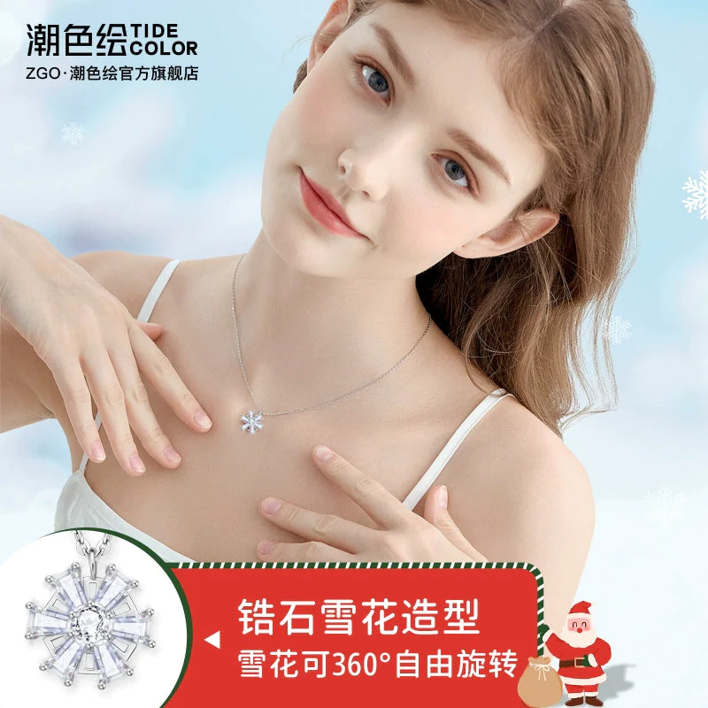 Dancing Snowflake Zircon 925 Sterling Silver Necklace