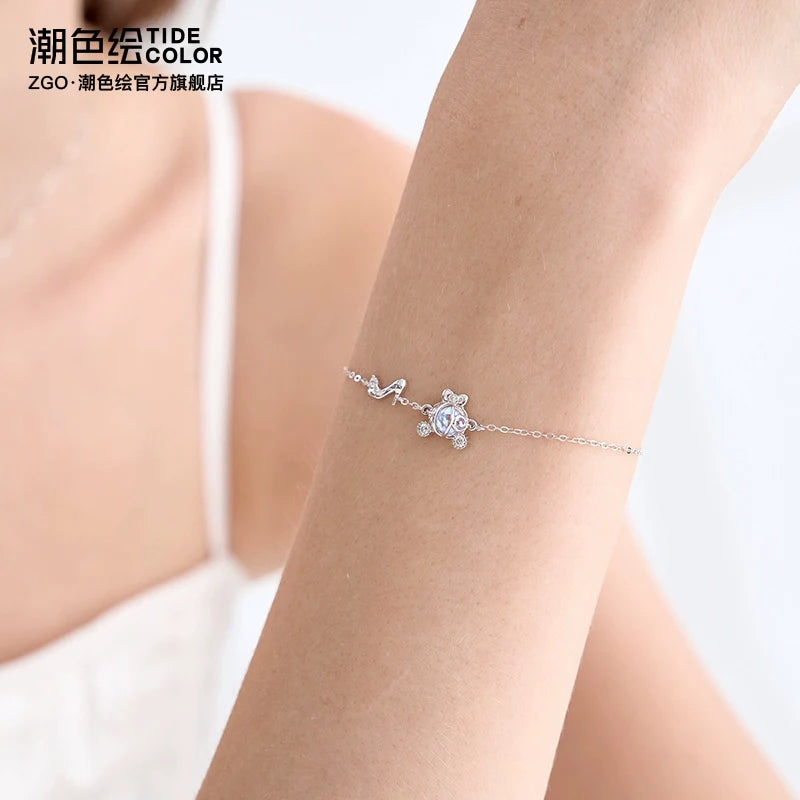 Pumpkin Carriage Crystal Shoe 925 Sterling Silver Bracelet