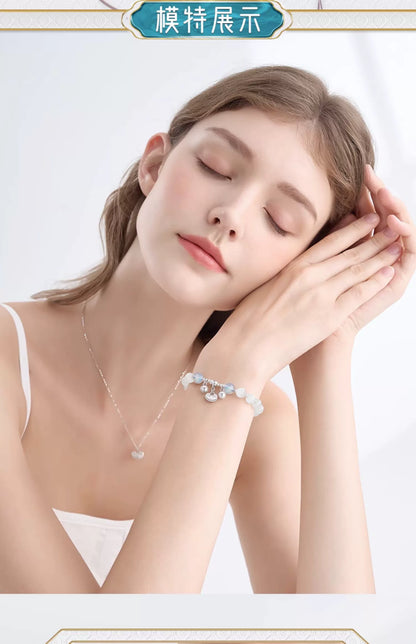 Lucky Lock Bell Opal Moonstone 925 Sterling Silver Bracelet