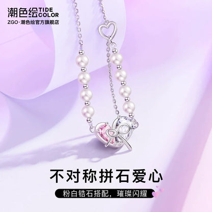 Butterfly Love Bow 925 Sterling Silver Pearl Necklace
