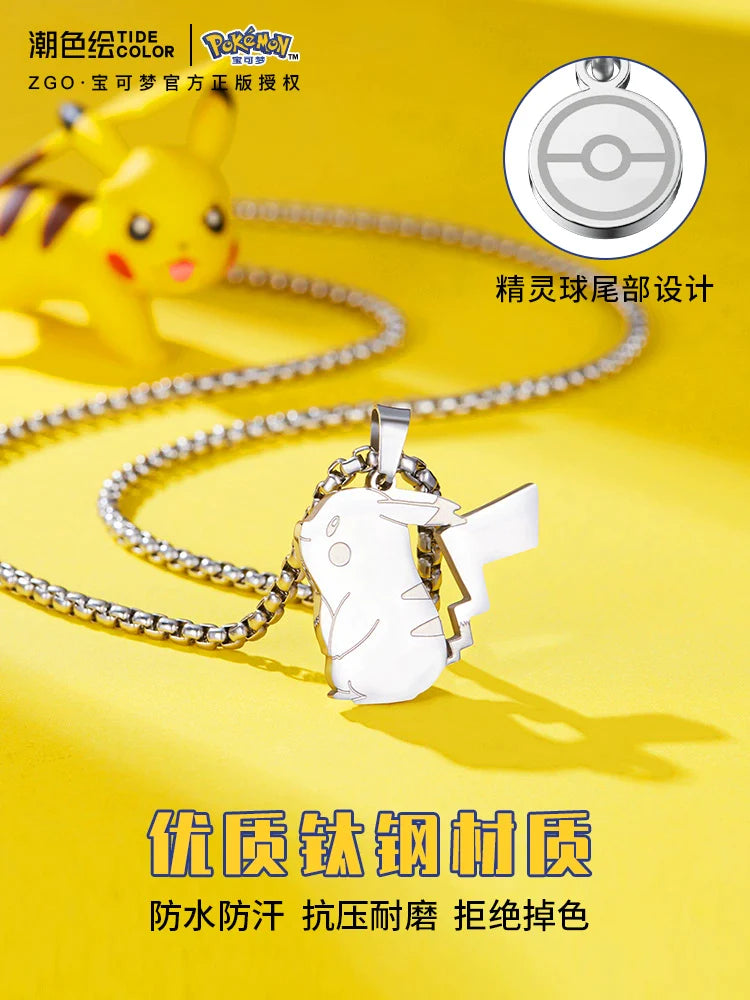 Pikachu Silver/Black/Multi-Color Titanium Steel Necklace