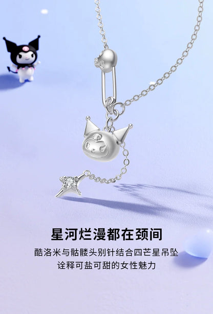 Kuromi Pin & 4-Pointed Star Zircon 925 Sterling Silver Necklace