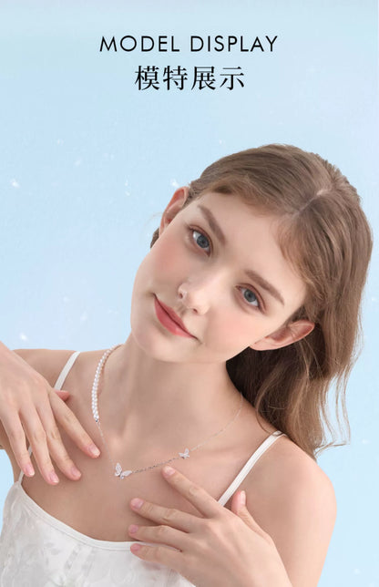 Dream Butterfly 925 Sterling Silver Pearl Necklace