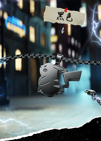 Pikachu Silver/Black/Multi-Color Titanium Steel Necklace