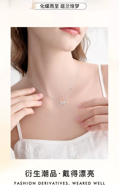 Butterfly Flower Zircon 925 Sterling Silver Necklace