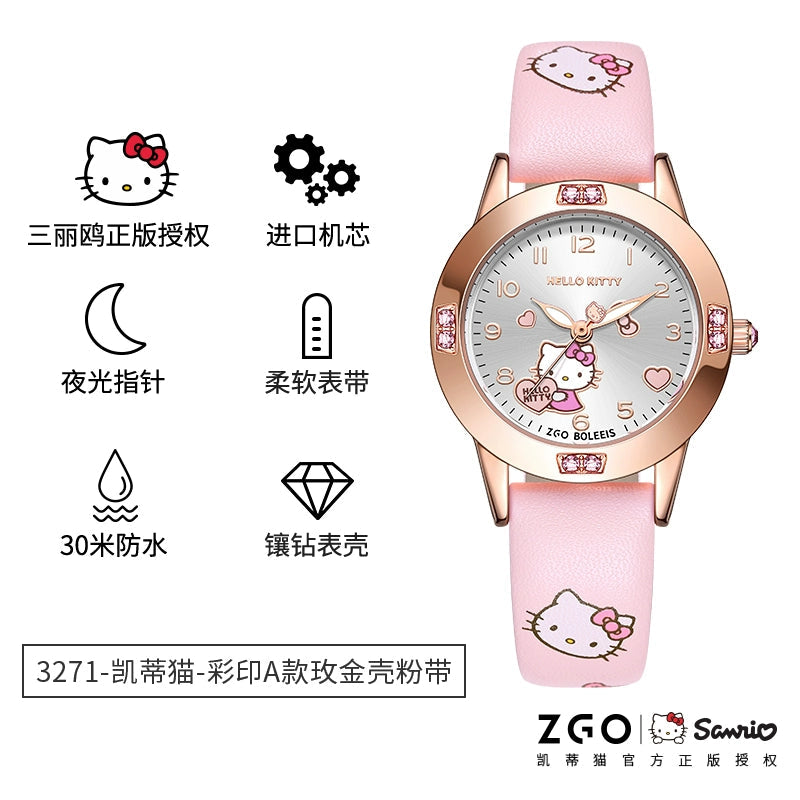 Hello Kitty/Cinnamoroll Crystal Quartz Watch Stainless Steel 30M Waterproof Glow in the Dark