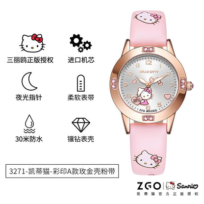 Hello Kitty/Cinnamoroll Crystal Quartz Watch Stainless Steel 30M Waterproof Glow in the Dark