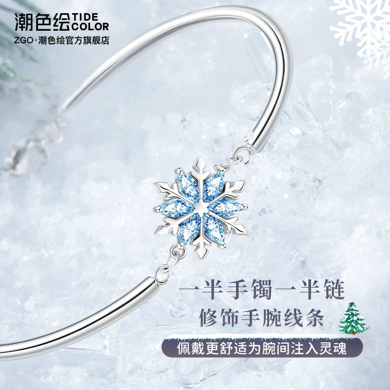 Snowflake Blue Glaze Copper 925 Sterling Silver Bracelet
