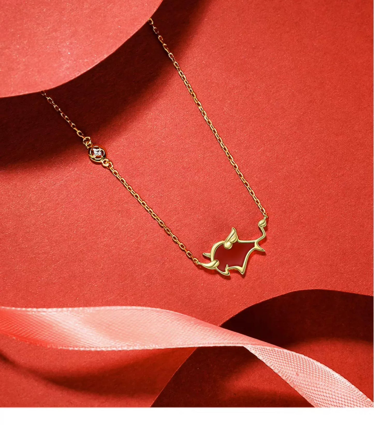 Lucky Red Ox 925 Sterling Silver Thermochromic Necklace