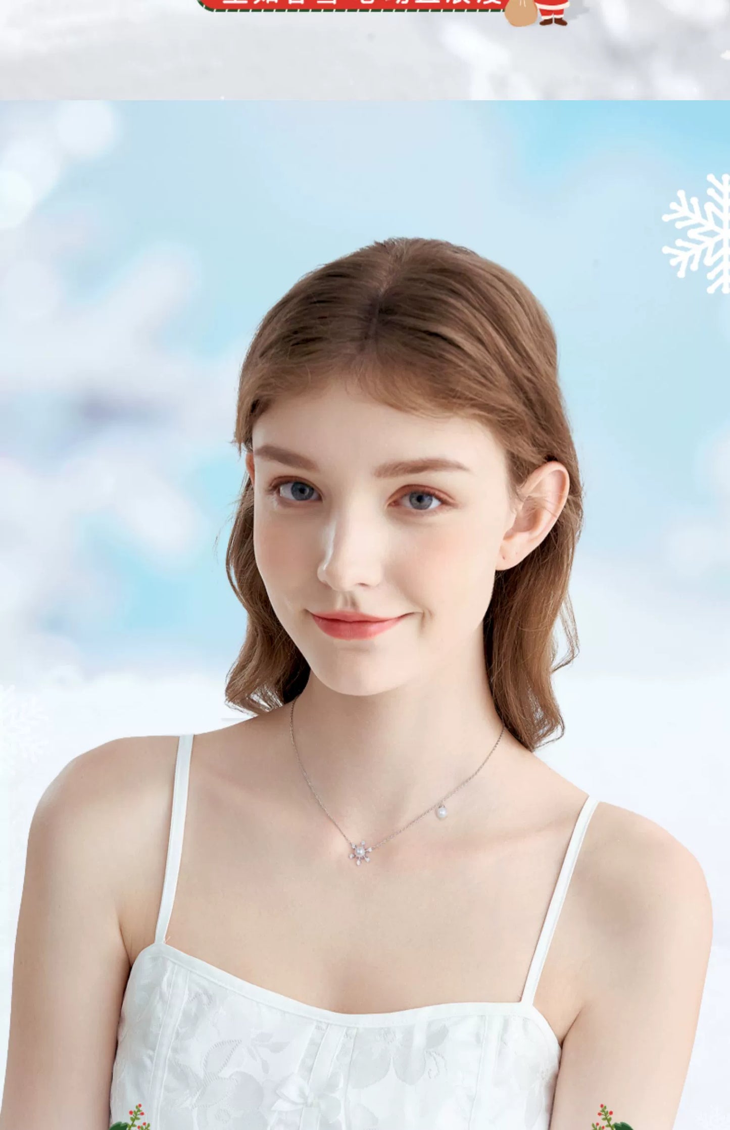 Christmas Snowflake Pearl 925 Sterling Silver Necklace