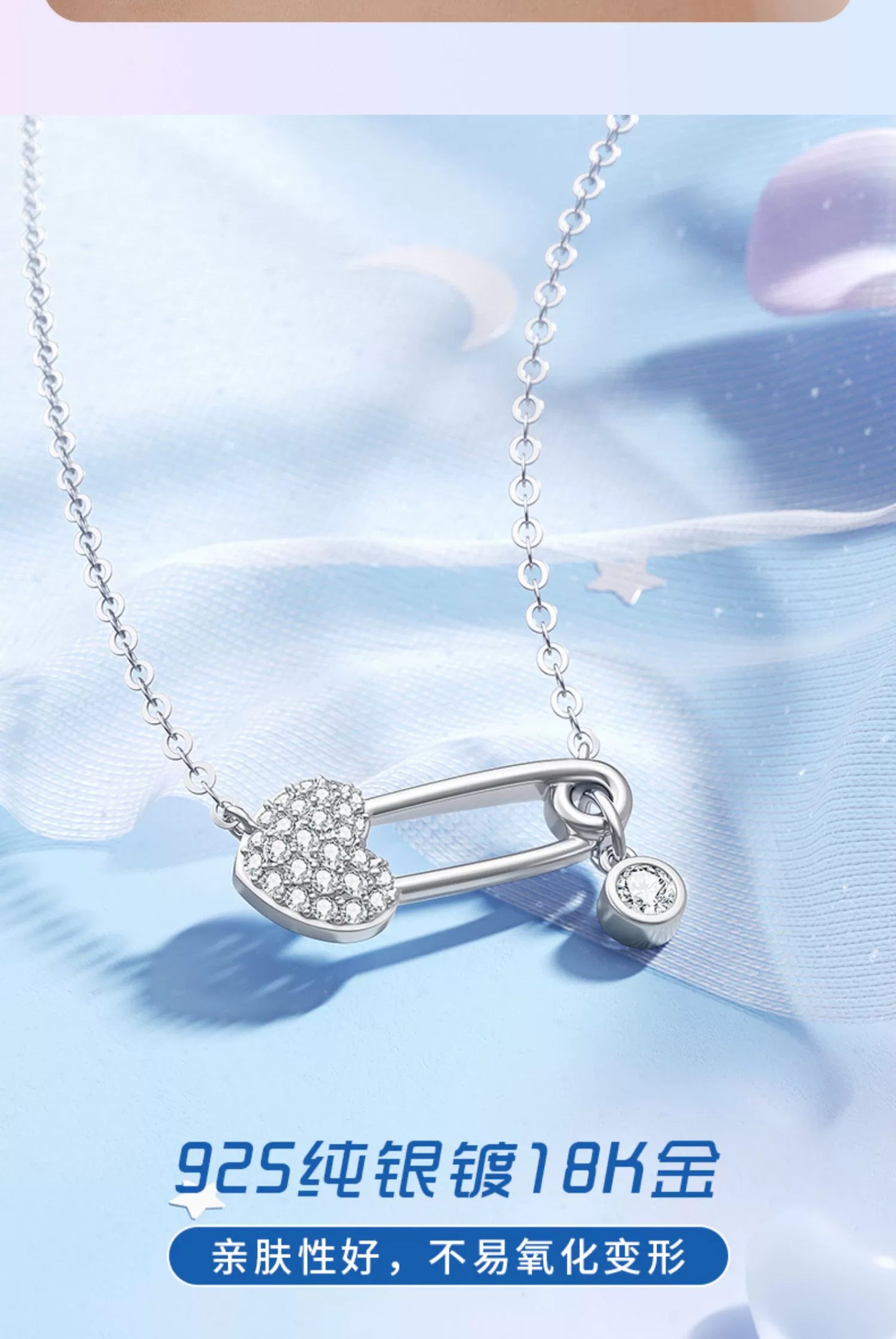 Pin & Heart Zircon 925 Sterling Silver Necklace