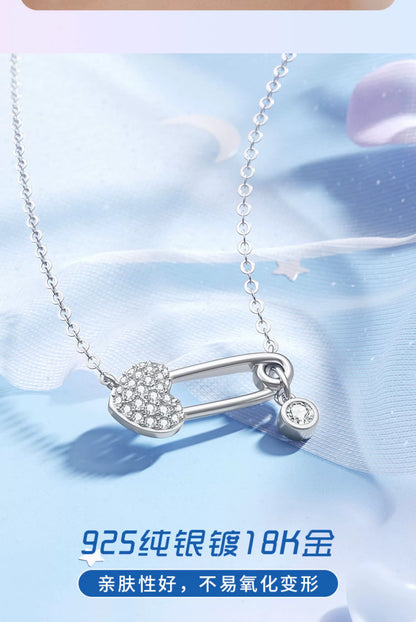 Pin & Heart Zircon 925 Sterling Silver Necklace