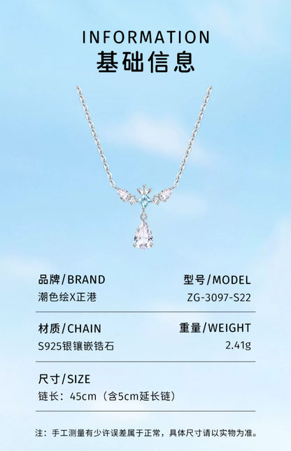 Water Droplet Zircon 925 Sterling Silver Necklace
