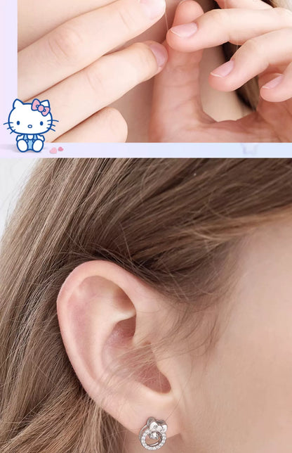 Hello Kitty Beating Heart Zircon 925 Sterling Silver Earrings