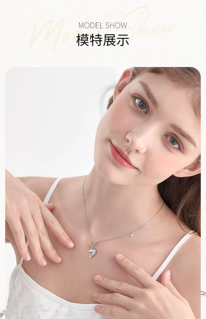 Unicorn 925 Sterling Silver Zircon Pearl Necklace