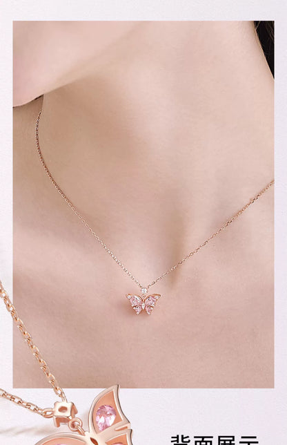 Rose Quartz Butterfly18K Gold Plated 925 Sterling Silver Necklace