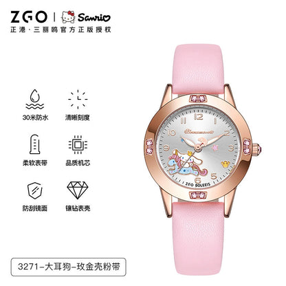 Hello Kitty/Cinnamoroll Crystal Quartz Watch Stainless Steel 30M Waterproof Glow in the Dark