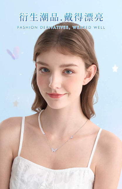Dream Butterfly 925 Sterling Silver Pearl Necklace