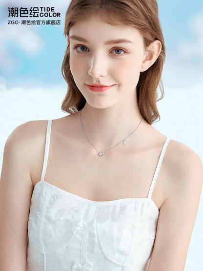 Christmas Snowflake Pearl 925 Sterling Silver Necklace
