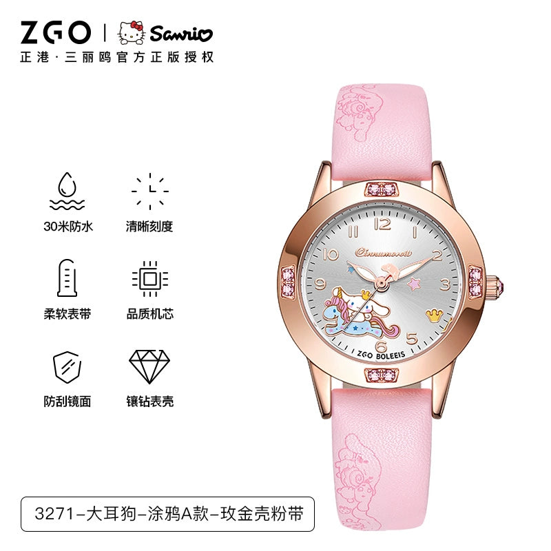 Hello Kitty/Cinnamoroll Crystal Quartz Watch Stainless Steel 30M Waterproof Glow in the Dark