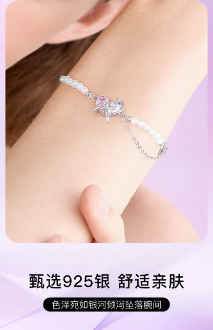 Butterfly Heart Bow 925 Sterling Silver Pearl Zircon Bracelet