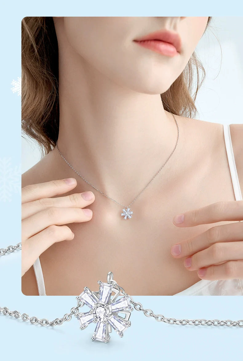 Dancing Snowflake Zircon 925 Sterling Silver Necklace