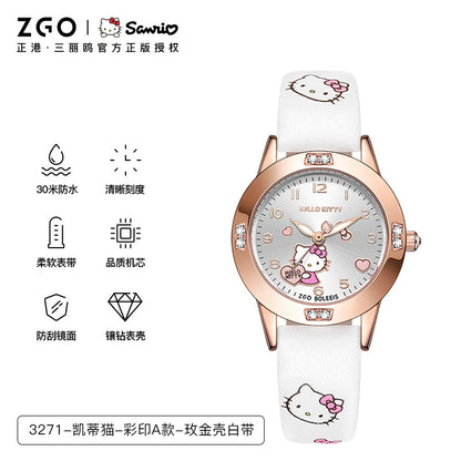 Hello Kitty/Cinnamoroll Crystal Quartz Watch Stainless Steel 30M Waterproof Glow in the Dark