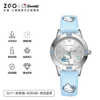 Hello Kitty/Cinnamoroll Crystal Quartz Watch Stainless Steel 30M Waterproof Glow in the Dark