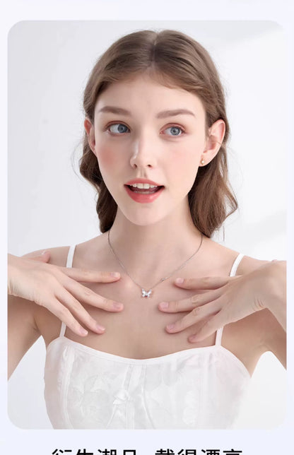 Flying Butterfly Pearl Shell 18K Platinum Gold Plated 925 Sterling Silver Necklace