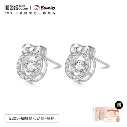Hello Kitty Beating Heart Zircon 925 Sterling Silver Earrings