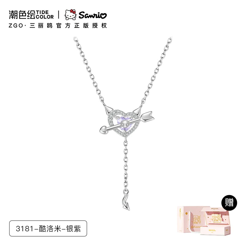Kuromi Purple Heart & Arrow 925 Sterling Silver Necklace