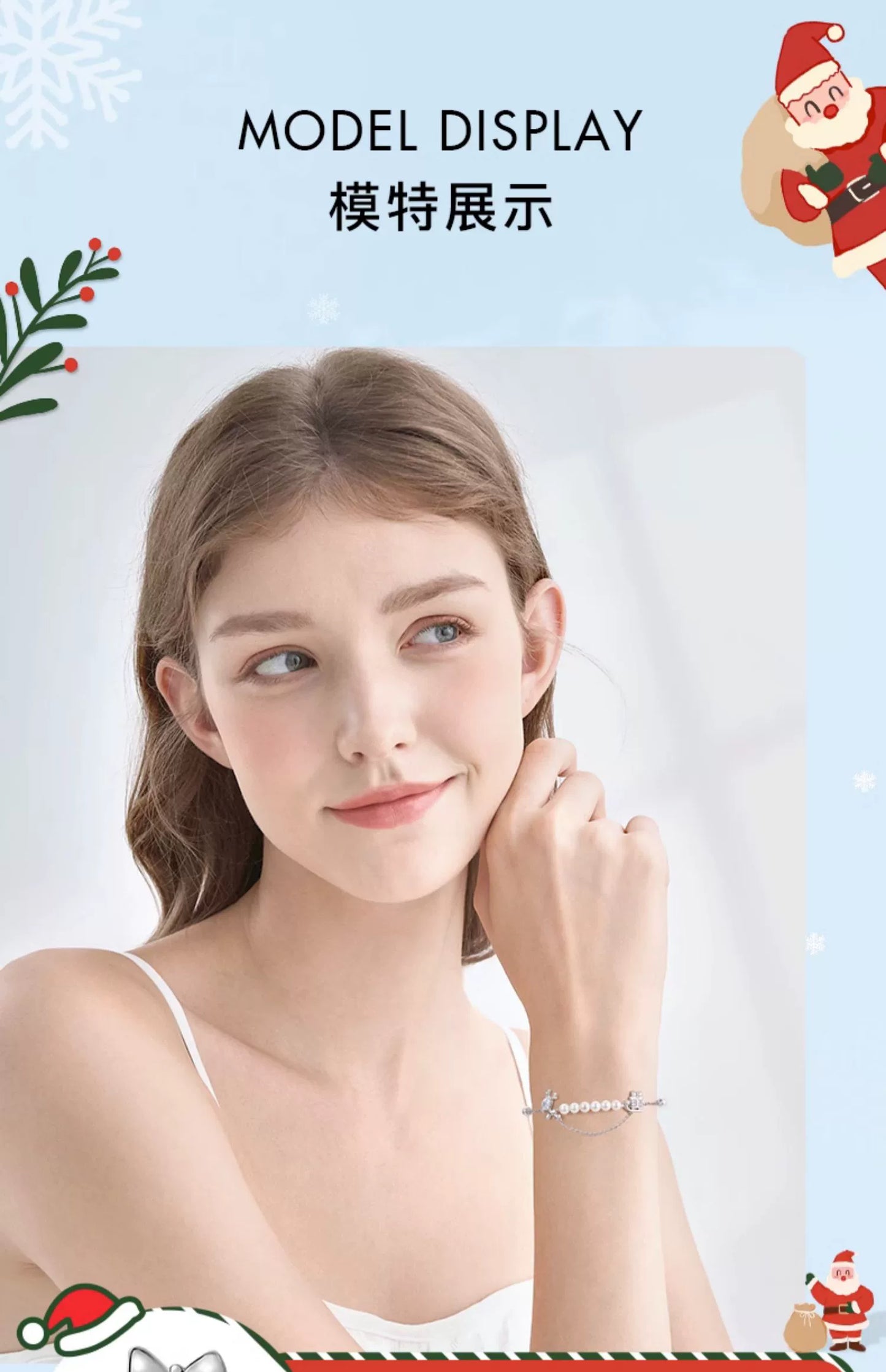 Christmas Reindeer Pearl 925 Sterling Silver Bracelet