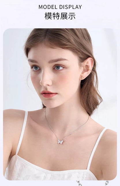 Flying Butterfly Pearl Shell 18K Platinum Gold Plated 925 Sterling Silver Necklace