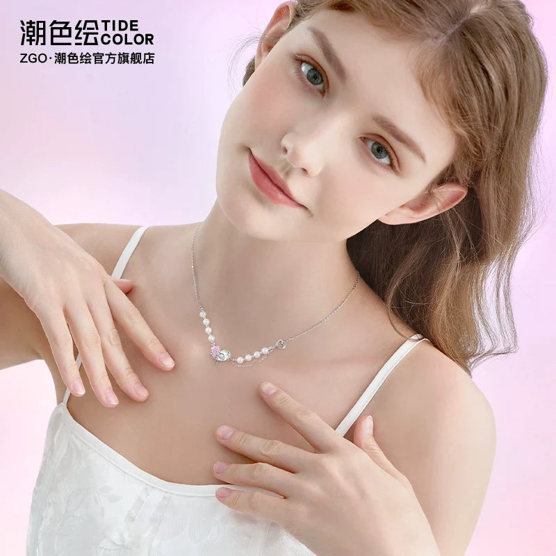 Butterfly Love Bow 925 Sterling Silver Pearl Necklace