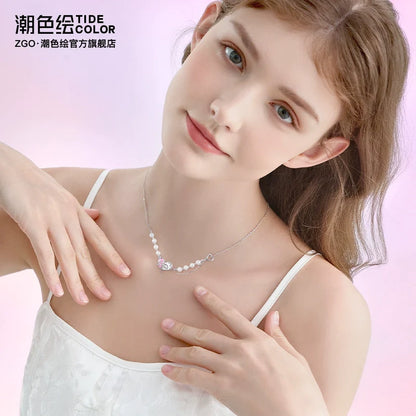 Butterfly Love Bow 925 Sterling Silver Pearl Necklace