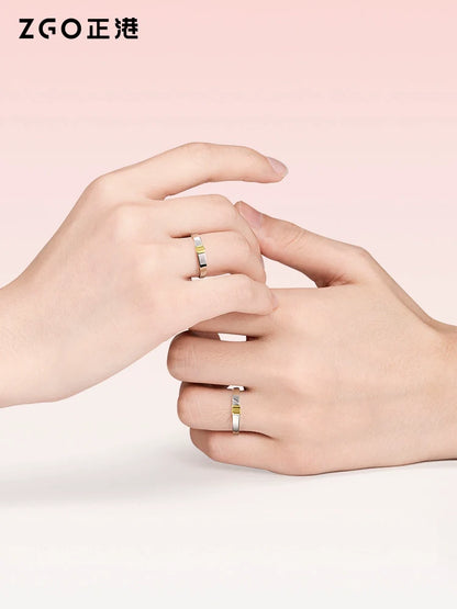 Magnetic Heart Plain 18K Gold Plated 925 Sterling Silver Couples' Rings