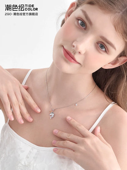 Unicorn 925 Sterling Silver Zircon Pearl Necklace