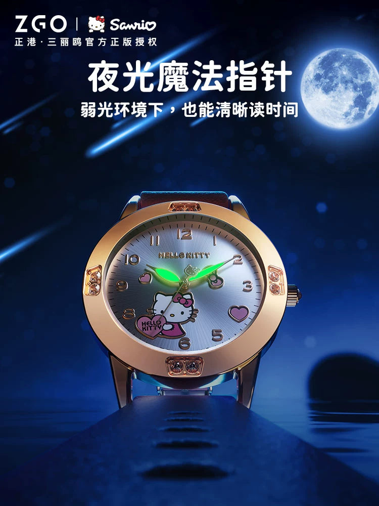 Hello Kitty/Cinnamoroll Crystal Quartz Watch Stainless Steel 30M Waterproof Glow in the Dark